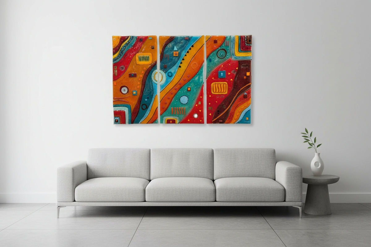 Emma Wood Glass Wall Art - Tryptic Abstract red XL