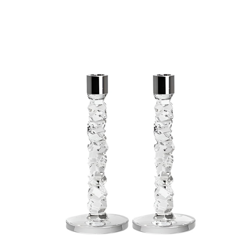 Orrefors carat candleholders set of 2 stainless steel.