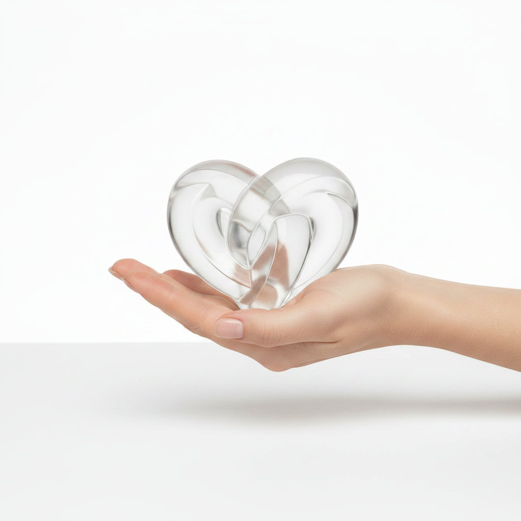 Lalique satin finished clear crystal heart-shaped object with a smooth surface.