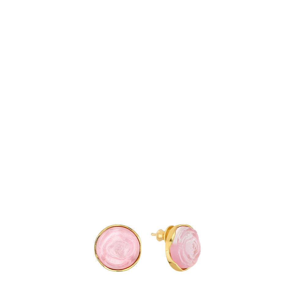Lalique Pivoine ( peony) earrings ink crystal set in gold-plated case and gold-plated chain