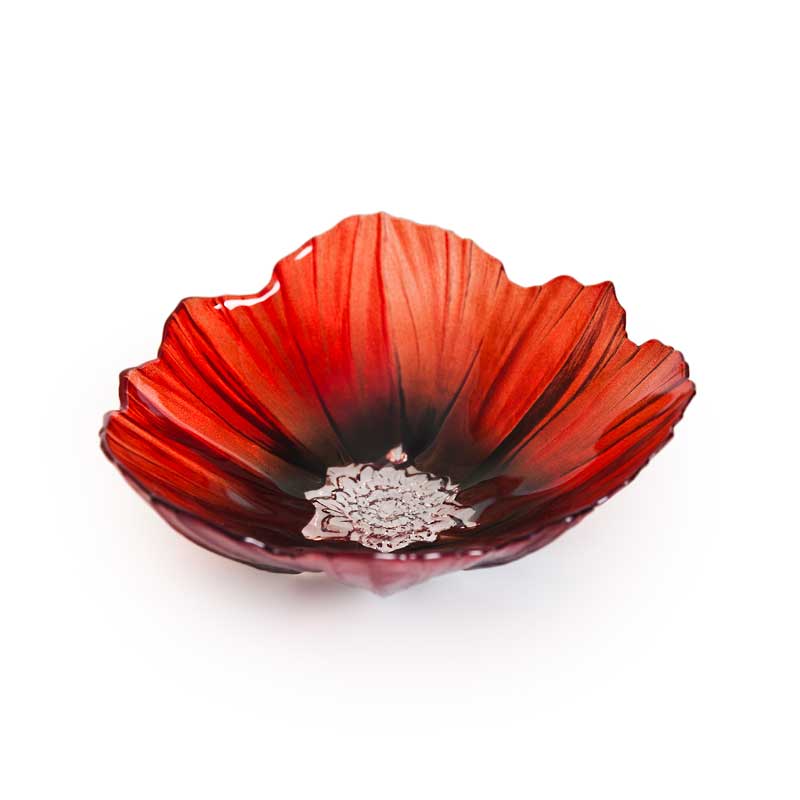 Red poppy glass bowl by Maleras Sweden