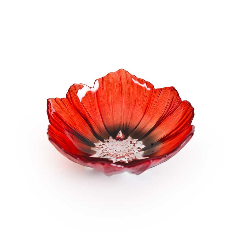 poppy red glass bowl by Maleras, Sweden