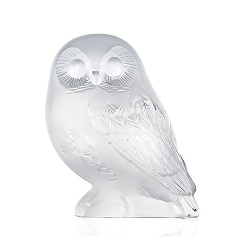 A clear crystal owl figurine with satin finish.