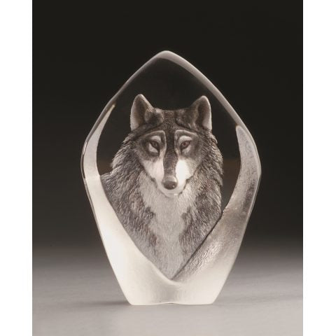 wolf painted glass sculpture by Mats Jonasson , Maleras